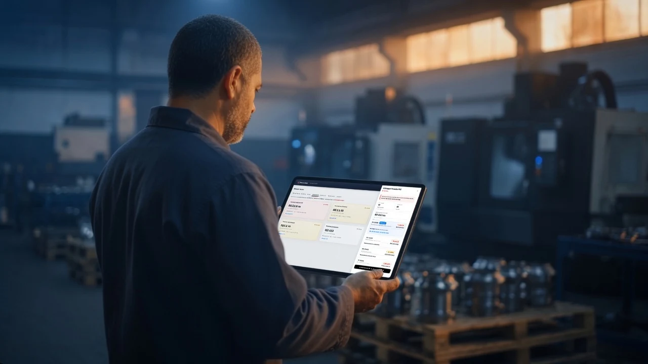 Gerente industrial analisando Mapa de Risco na fábrica